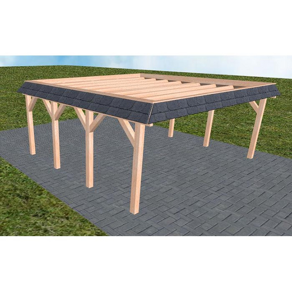 Carport Grömitz KO Natur Walmblende, Flachdach ohne Bedachung