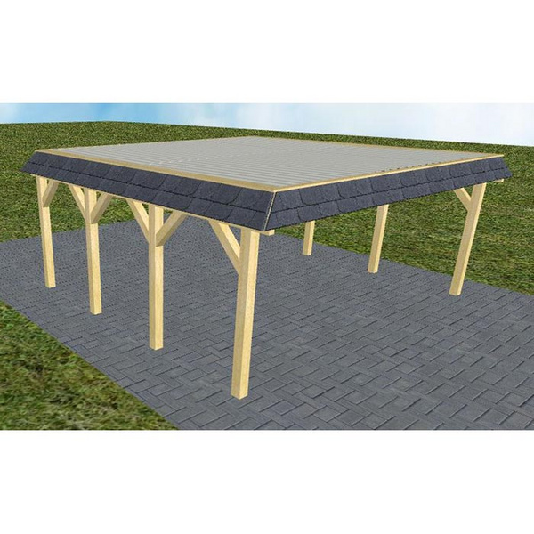 Carport Grömitz KT Classic Walmblende, Flachdach mit Stahl-Trapezplatten Antikondens