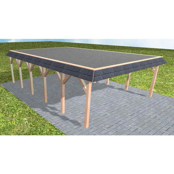 Carport Grömitz LF Natur Walmblende, Flachdach mit EPDM Folie