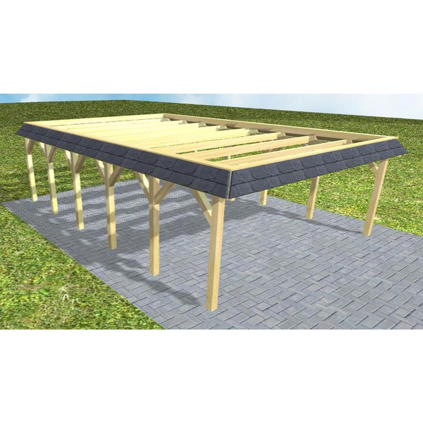 Carport Grömitz LO Classic Walmblende, Flachdach ohne Bedachung