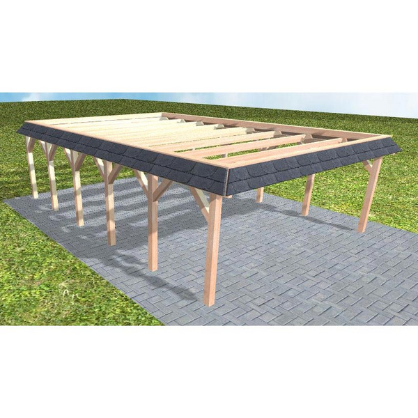 Carport Grömitz LO Natur Walmblende, Flachdach ohne Bedachung