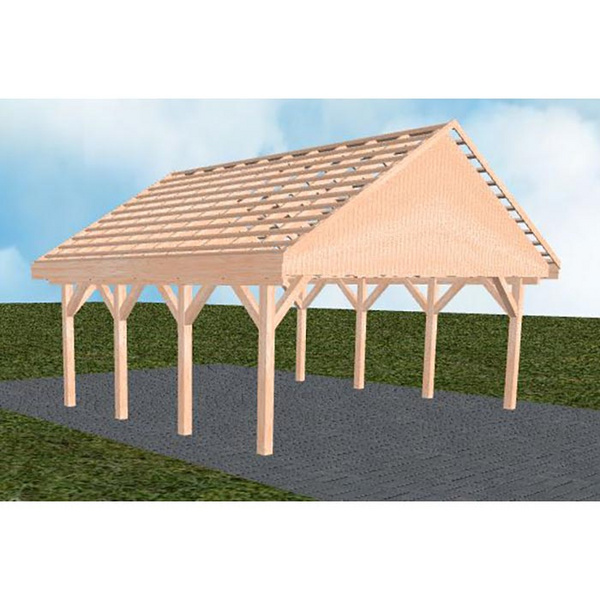 Carport Mölln KO Natur Satteldach, ohne Rinne, ohne Pfannen