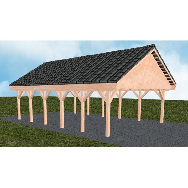 Carport Mölln LD Natur Satteldach, inkl. Pfannen und Rinne