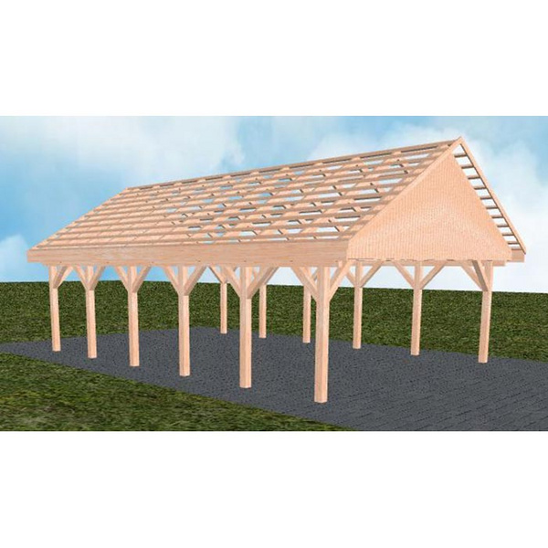 Carport Mölln LO Natur Satteldach, ohne Rinne, ohne Pfannen