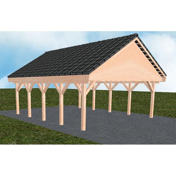 Carport Mölln MD Natur Satteldach, inkl. Pfannen und Rinne