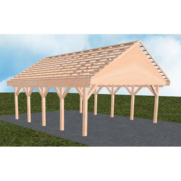 Carport Mölln MO Natur Satteldach, ohne Rinne, ohne Pfannen