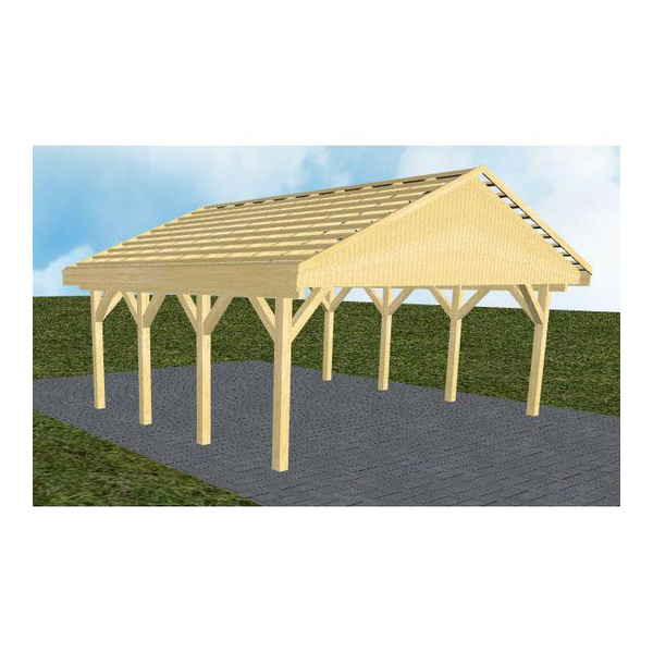 Carport Würzburg KO Classic Satteldach, ohne Rinne, ohne Pfannen