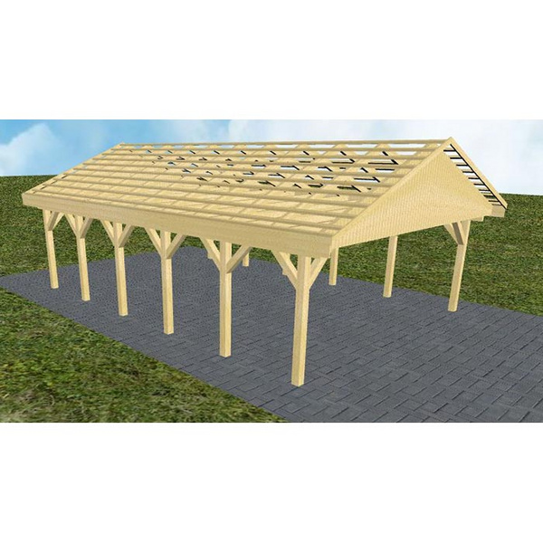 Carport Würzburg LO Classic Satteldach, ohne Rinne, ohne Pfannen