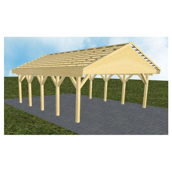 Carport Würzburg MO Classic Satteldach, ohne Rinne, ohne Pfannen