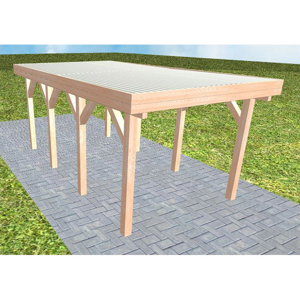 Carport Bergen KT Natur Holzblende, Flachdach mit Stahl-Trapezplatten Antikondens