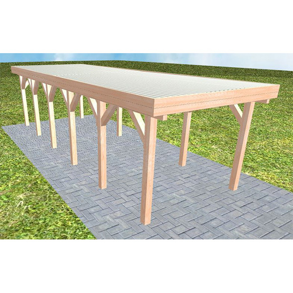 Carport Bergen LT Natur Holzblende, Flachdach mit Stahl-Trapezplatten Antikondens