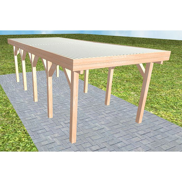 Carport Bergen MT Natur Holzblende, Flachdach mit Stahl-Trapezplatten Antikondens
