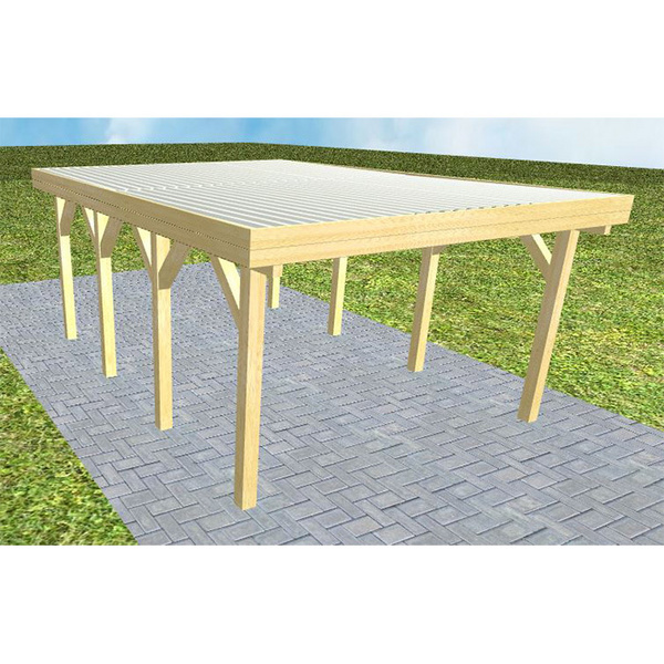 Carport Borkum KT Classic Holzblende, Flachdach mit Stahl-Trapezplatten Antikondens