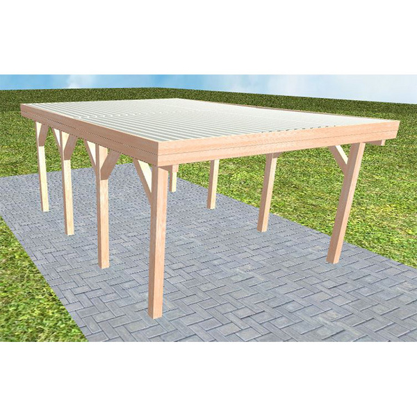 Carport Borkum KT Natur Holzblende, Flachdach mit Stahl-Trapezplatten Antikondens