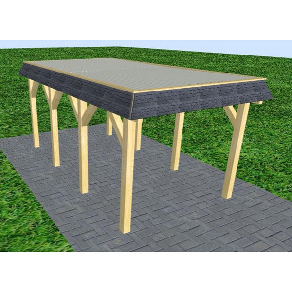 Carport Gettorf KT Classic Walmblende, Flachdach mit Stahl-Trapezplatten Antikondens