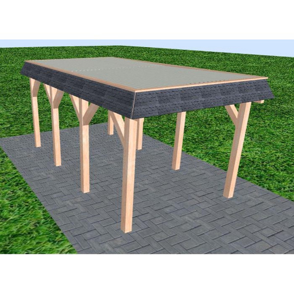 Carport Gettorf KT Natur Walmblende, Flachdach mit Stahl-Trapezplatten Antikondens