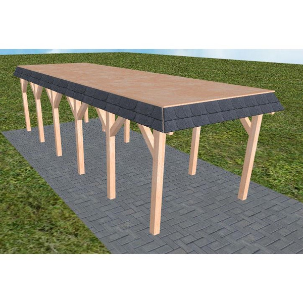 Carport Gettorf LG Natur Walmblende, Flachdach vorb.f. Gründach