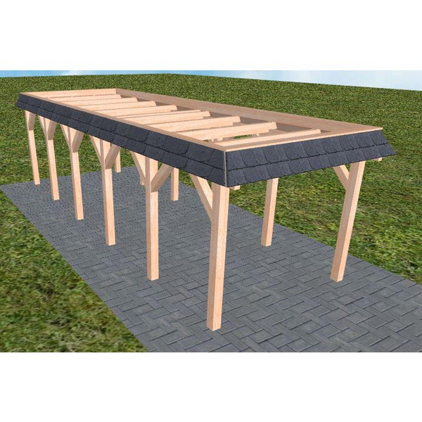 Carport Gettorf LO Natur Walmblende, Flachdach ohne Bedachung