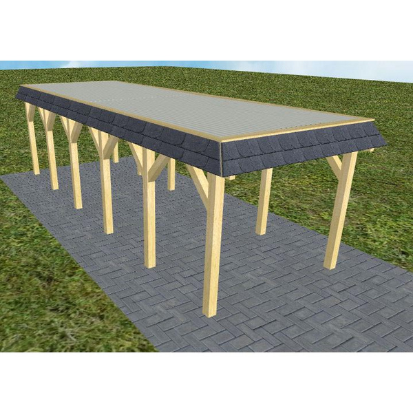 Carport Gettorf LT Classic Walmblende, Flachdach mit Stahl-Trapezplatten Antikondens