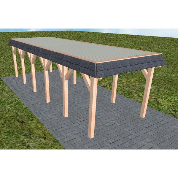 Carport Gettorf LT Natur Walmblende, Flachdach mit Stahl-Trapezplatten Antikondens