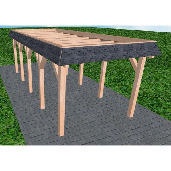 Carport Gettorf MO Natur Walmblende, Flachdach ohne Bedachung