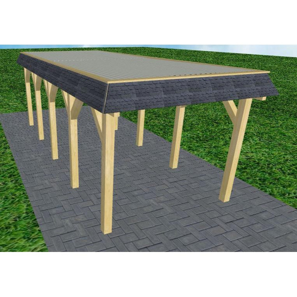 Carport Gettorf MT Classic Walmblende, Flachdach mit Stahl-Trapezplatten Antikondens