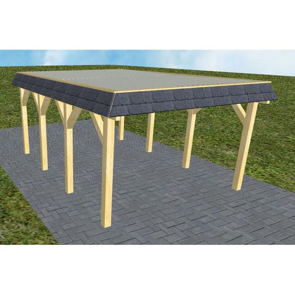 Carport Glinde KT Classic Walmblende, Flachdach mit Stahl-Trapezplatten Antikondens