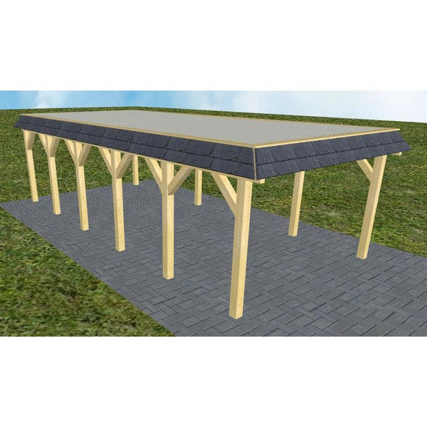 Carport Glinde LT Classic Walmblende, Flachdach mit Stahl-Trapezplatten Antikondens