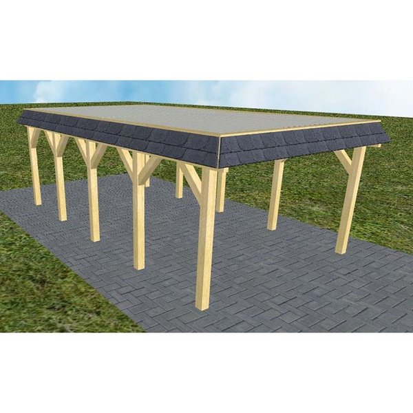 Carport Glinde MT Classic Walmblende, Flachdach mit Stahl-Trapezplatten Antikondens