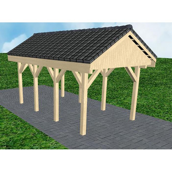 Carport Malchow KD Master Satteldach, inkl. Pfannen und Rinne