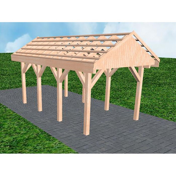 Carport Malchow KO Natur Satteldach, ohne Rinne, ohne Pfannen