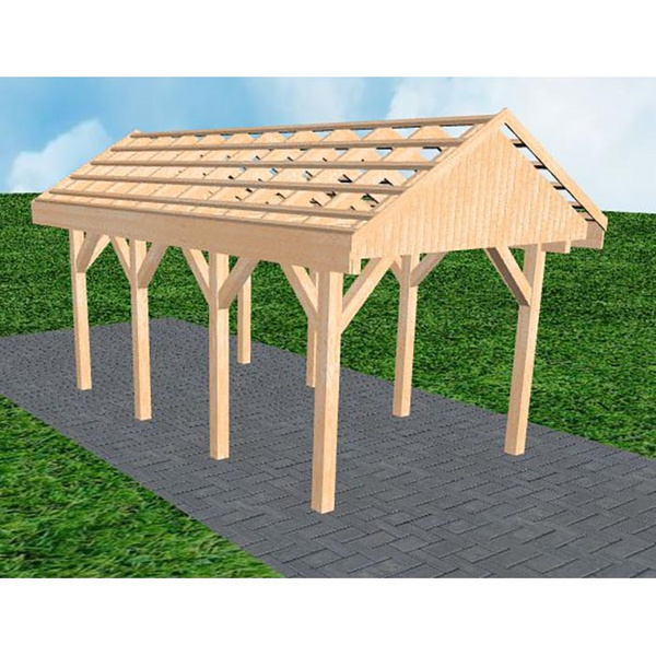 Carport Malchow KO Perfect Satteldach, ohne Rinne, ohne Pfannen