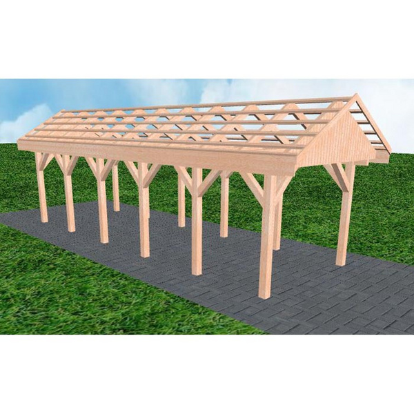 Carport Malchow LO Natur Satteldach, ohne Rinne, ohne Pfannen