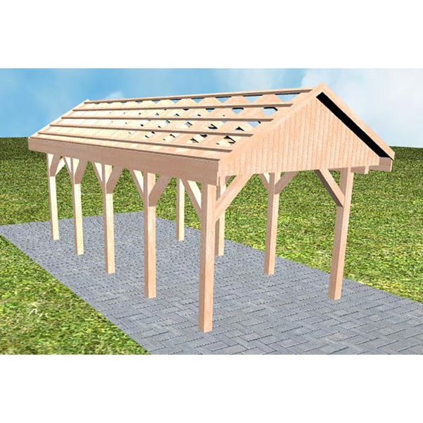 Carport Malchow MO Natur Satteldach, ohne Rinne, ohne Pfannen