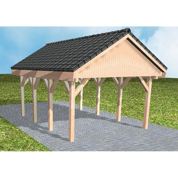 Carport Meldorf KD Natur Satteldach, inkl. Pfannen und Rinne