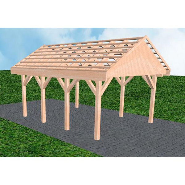 Carport Meldorf KO Natur Satteldach, ohne Rinne, ohne Pfannen