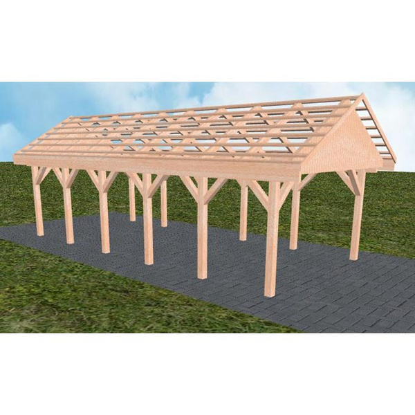 Carport Meldorf LO Natur Satteldach, ohne Rinne, ohne Pfannen