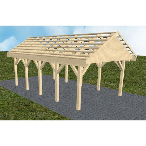 Carport Meldorf MO Master Satteldach, ohne Rinne, ohne Pfannen