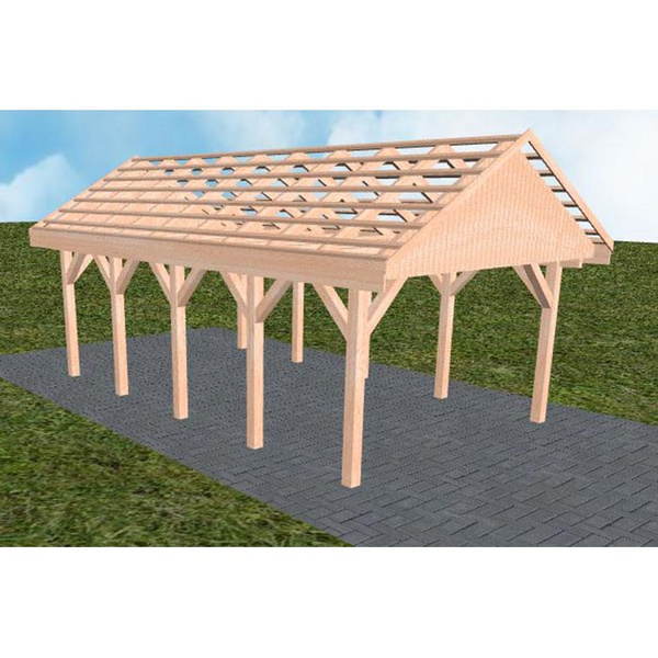 Carport Meldorf MO Natur Satteldach, ohne Rinne, ohne Pfannen