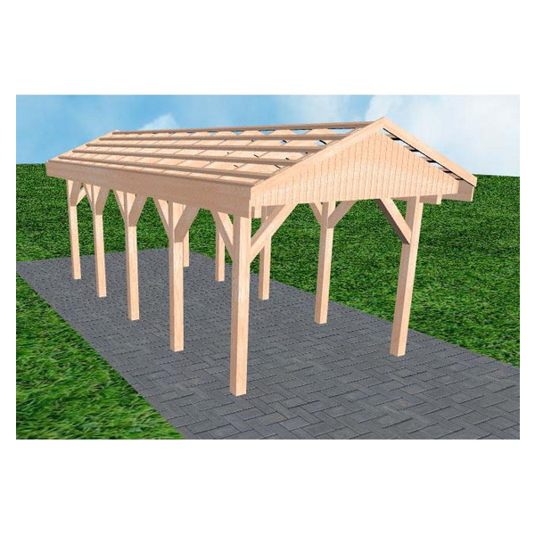 Carport Wedel MO Natur Satteldach, ohne Rinne, ohne Pfannen