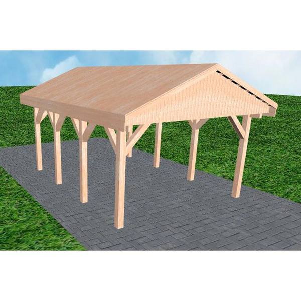 Carport Wismar KG Natur Satteldach, vorb.f. Gründach