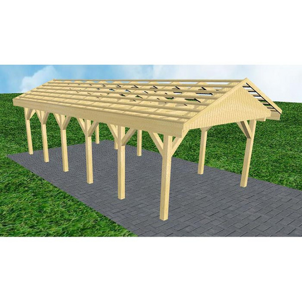 Carport Wismar LO Classic Satteldach, ohne Rinne, ohne Pfannen