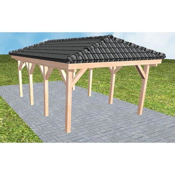 Carport Kampen KD Natur inkl. Pfannen und Rinne