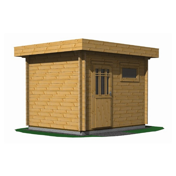 Blockhaus Münster 28mm BB Sockelmaß 308x248cm Flachdach mit EPDM-Folie