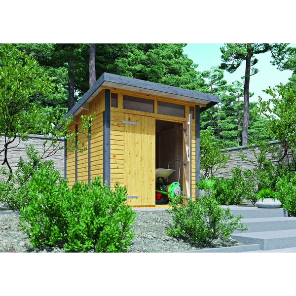 Gerätehaus Vestervik 22/23 Eiche RAL 1028 / Anthrazit RAL 7016