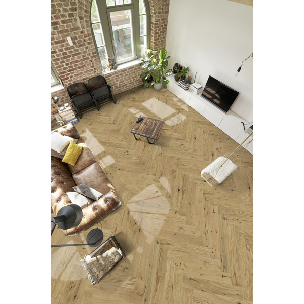 Parkett Eiche Anjony Rustikal, matt lackiert Fischgrät lackiert