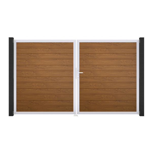 Tor Sichtschutzzaun 2-flügelig PVC Golden Oak "BasicLine Schmal"