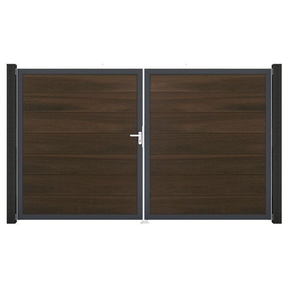 Tor Sichtschutzzaun 2-flügelig BPC coextrudiert Walnuss "Solid Grande"