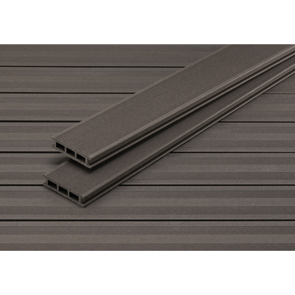 Terrassendiele WPC Hohlkammer Braun einseitig französisches Profil, einseitig genutet, längsseitige Nut - 28 x 127,5 mm