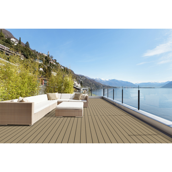 Terrassendiele BPC coextrudiert massiv Eiche einseitig Holzstruktur, einseitig individuell strukturiert, längsseitige Nut, Primo+ - 20 x 140 mm